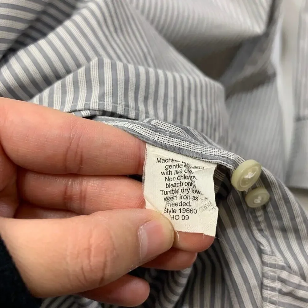 J Crew Shirt Mens XL Gray White Cotton 80s 2Ply Haberdashery Striped Button Down
